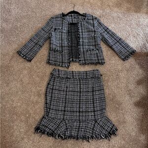 Black, White & Navy Tweed Jacket and Skirt Set